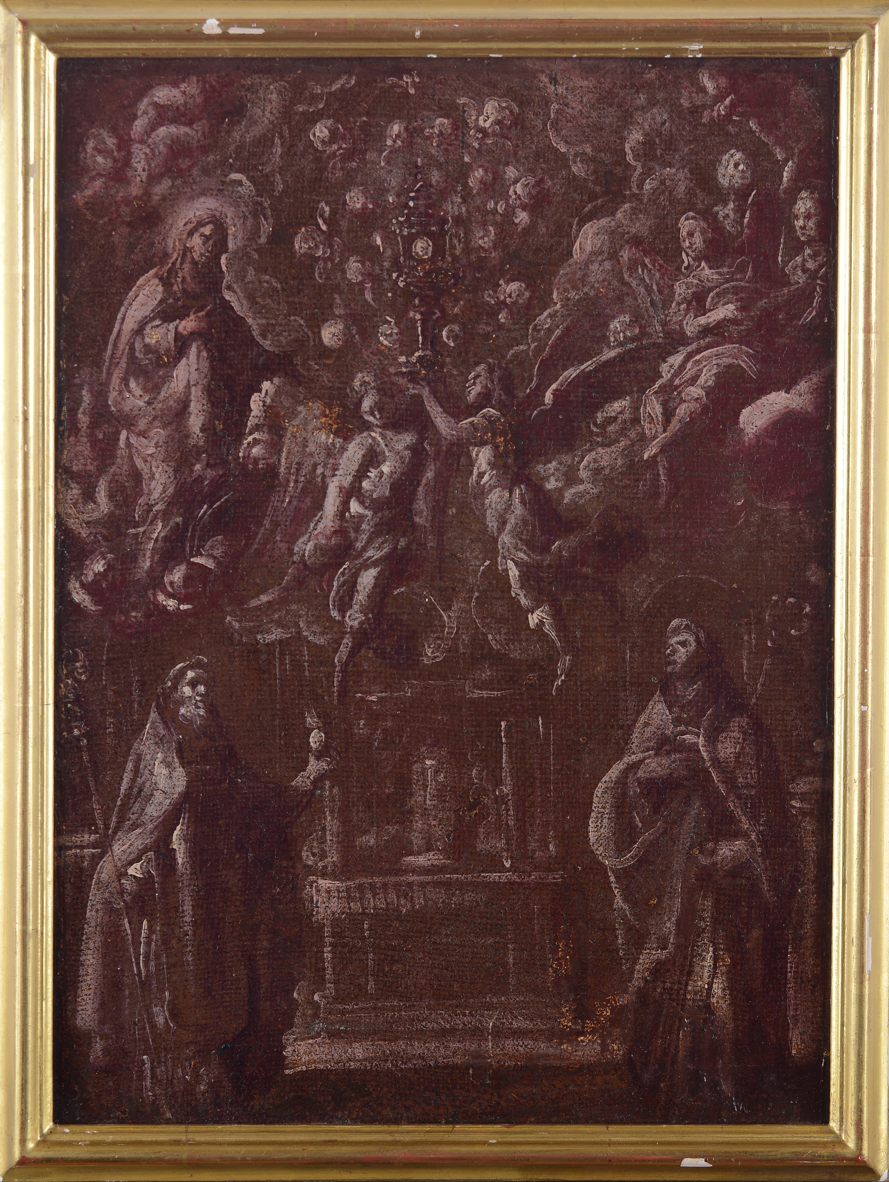 Attr. a Pietro Sorri - Santi, Vergine e Angeli in adorazione dell’Eucaristia, olio su tela
