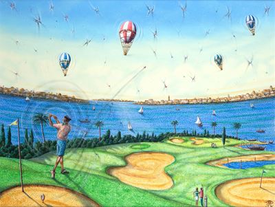 Torneo sulla laguna, olio su tela