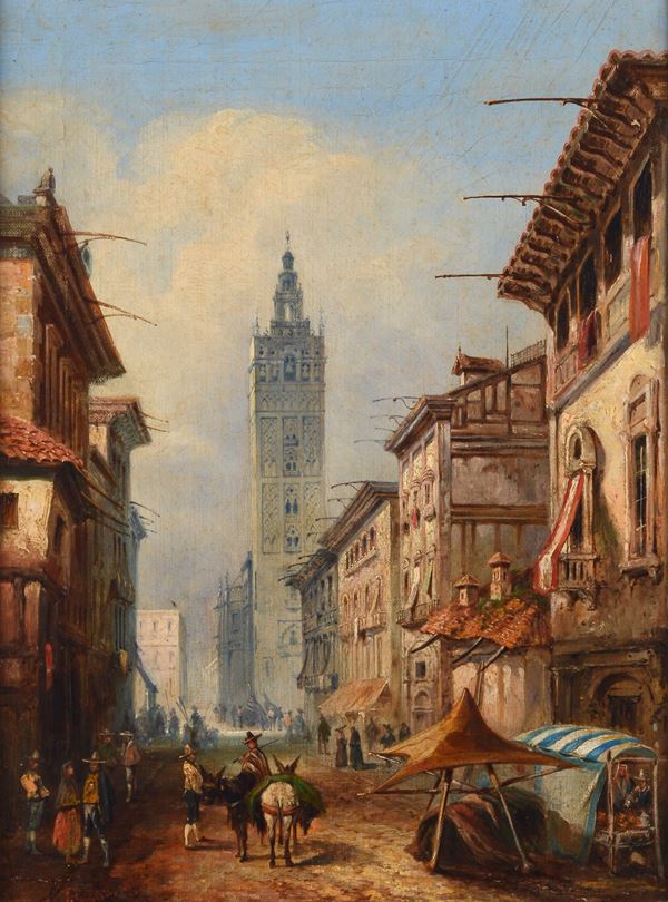 Anonimo, XIX sec. - View of the Giralda in Seville