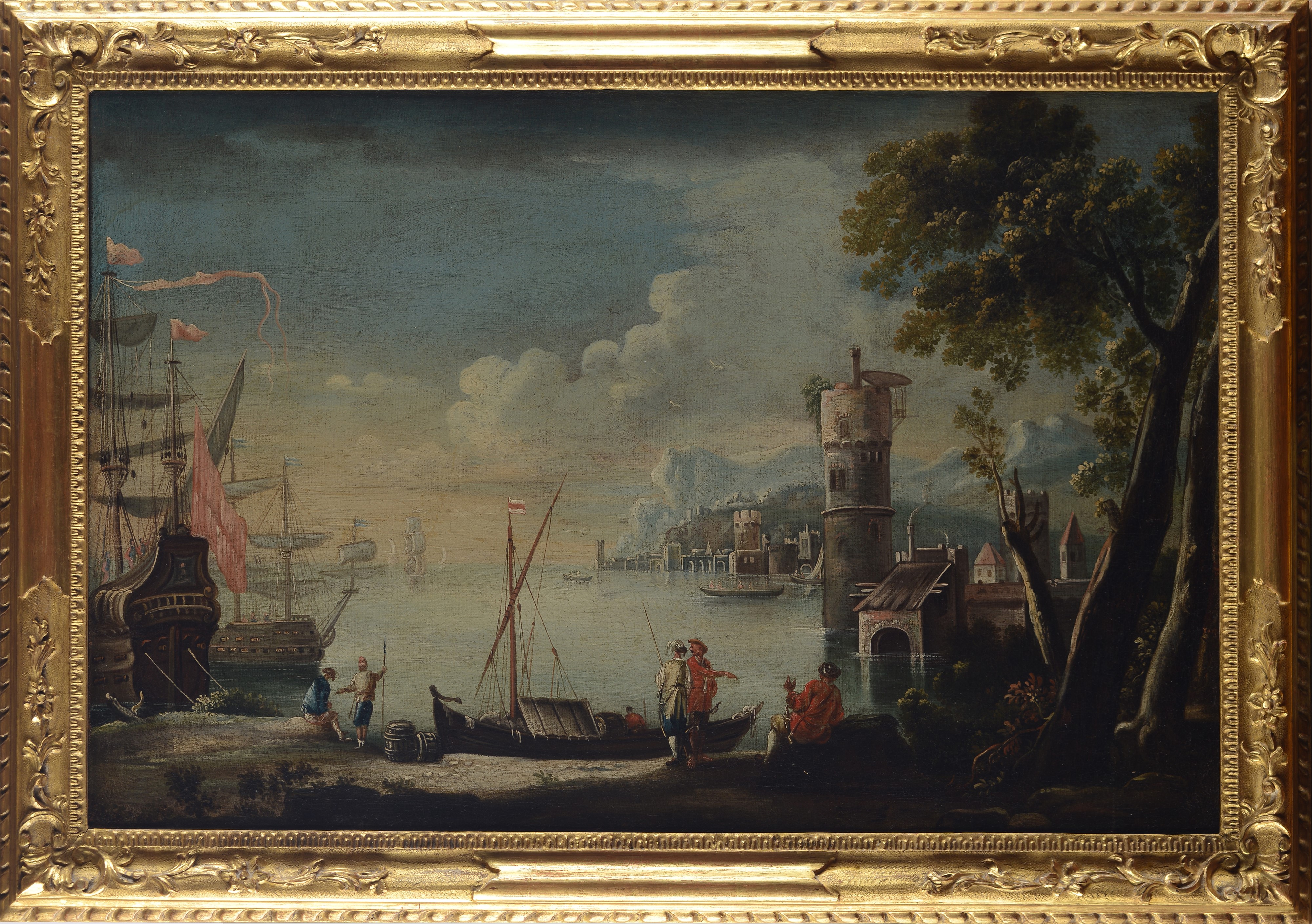 Scuola Veneta, XVIII Sec. - Scuola Veneta, XVIII secolo, Porto, olio su tela