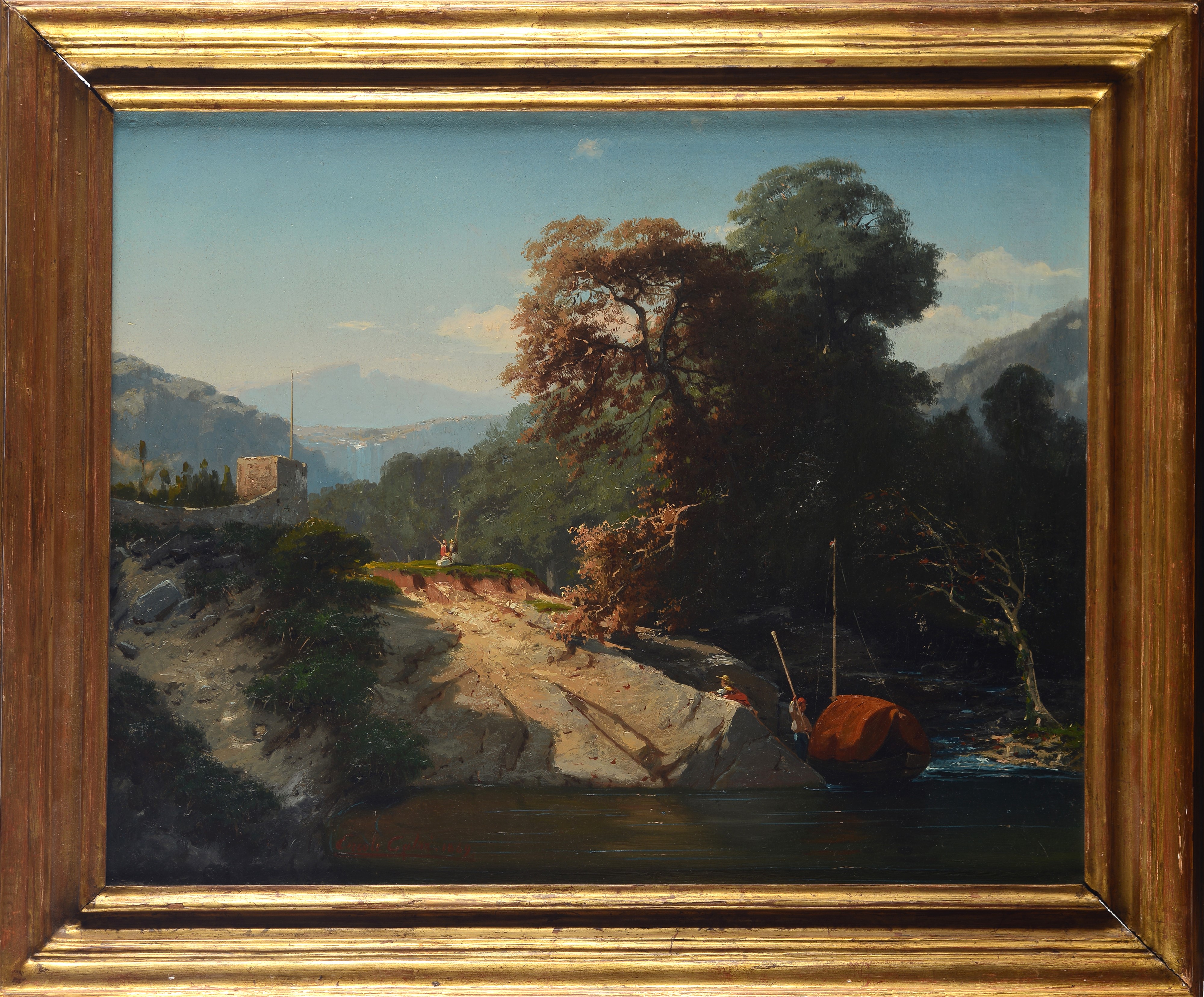 Ercole Calvi - Paesaggio sul lago e figure