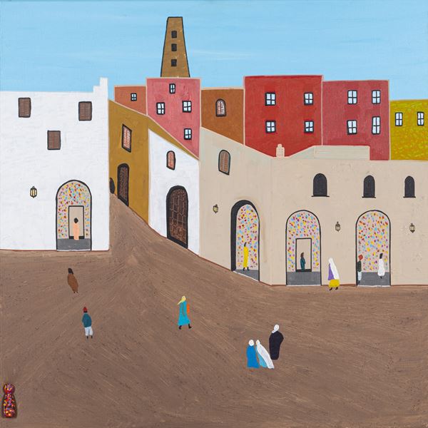 Nadir Zarour : The heart of the medina  ( 2024 )  - Acrilico e tecnica mista su tela - Asta AUTORI DAL XVI AL XXI SEC - Galleria Pananti Casa d'Aste