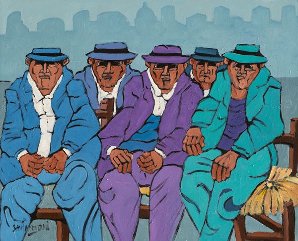 Sergio Saviantoni : Lonely men  (2010)  - Oil on canvas - Auction AUTHORS FROM XVI TO XXI CENTURY - Galleria Pananti Casa d'Aste