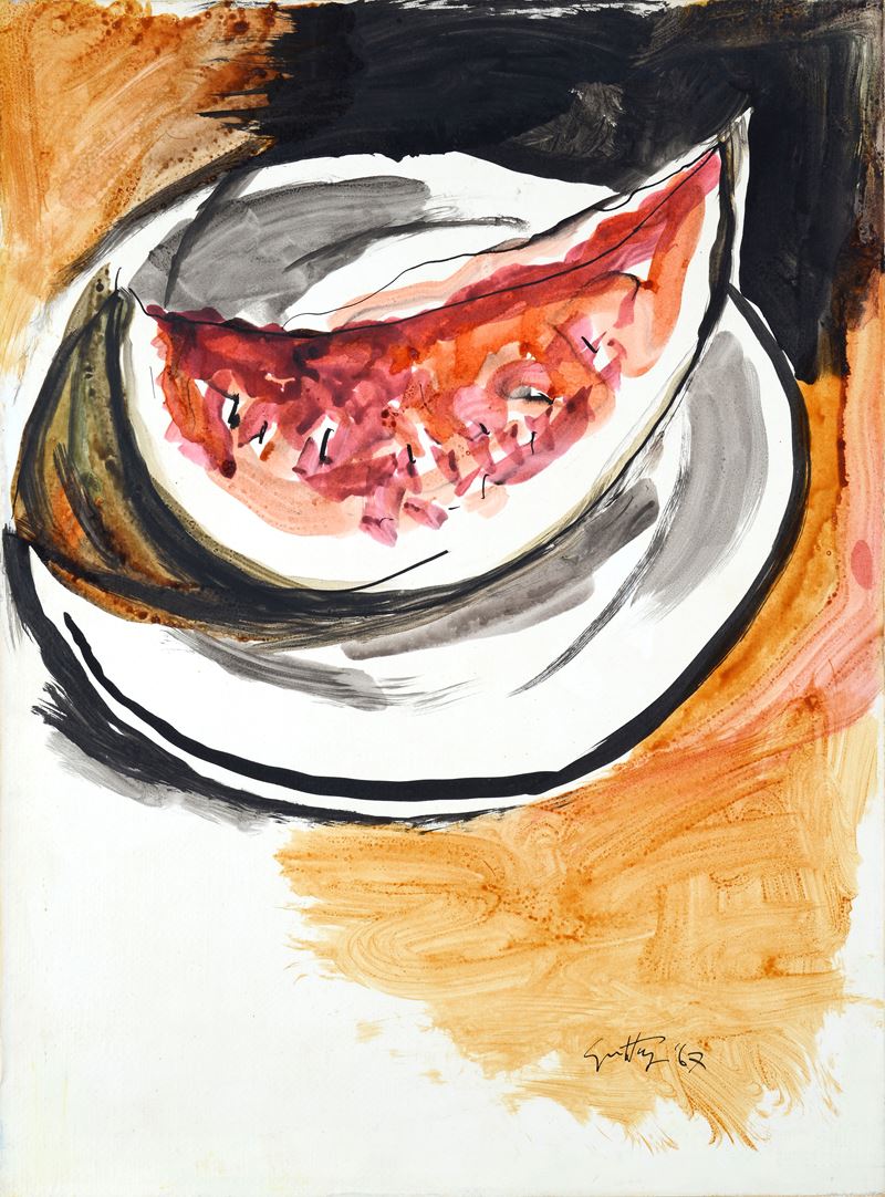 Renato Guttuso - Cocomero (1967), tecnica mista su carta riportata su tela