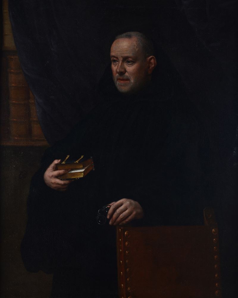 Leandro Bassano - Ritratto di frate con libro, olio su tela