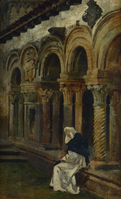 Monaco nel chiostro, olio su tela