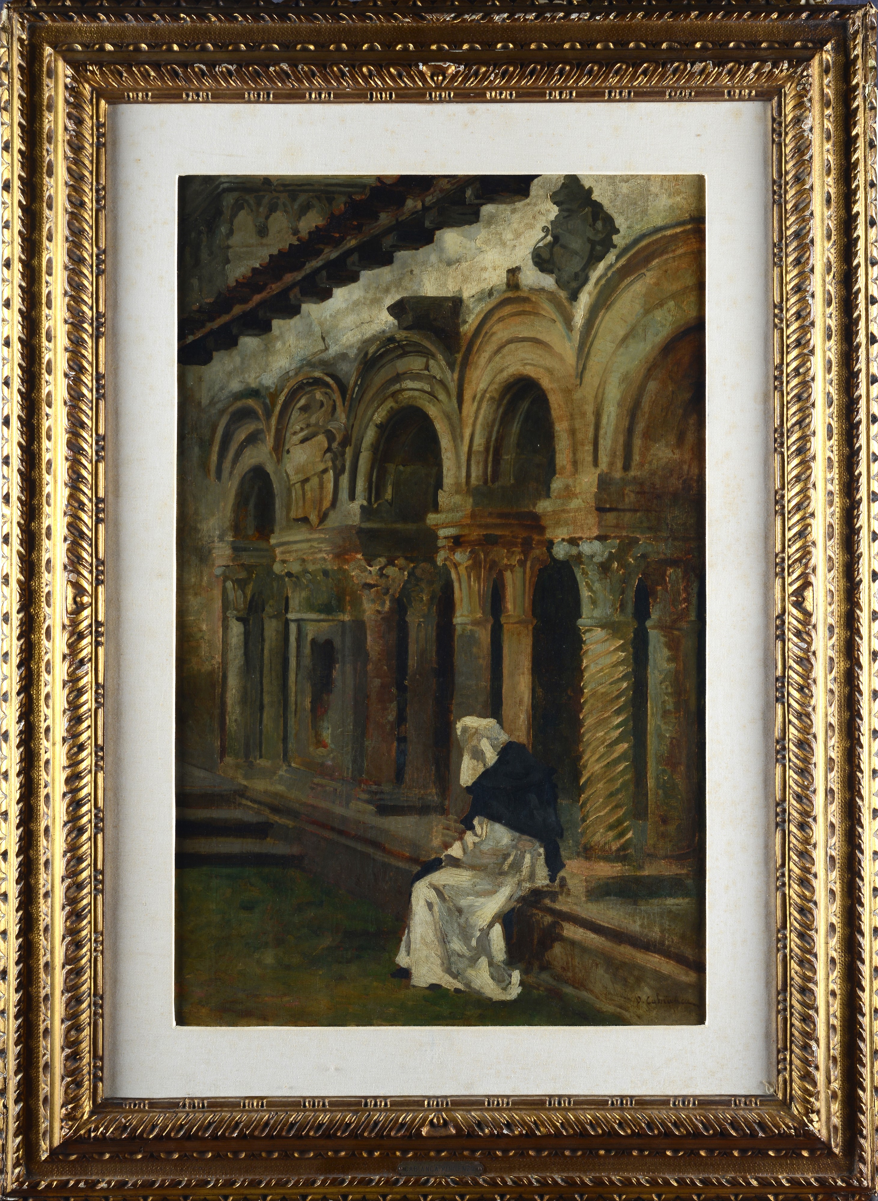 Attr. a Vincenzo Cabianca - Monaco nel chiostro, olio su tela