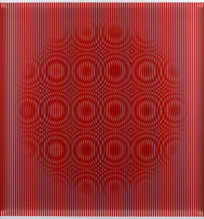 Alberto Biasi - Red Rain coming down, rilievo in pvc su tavola
