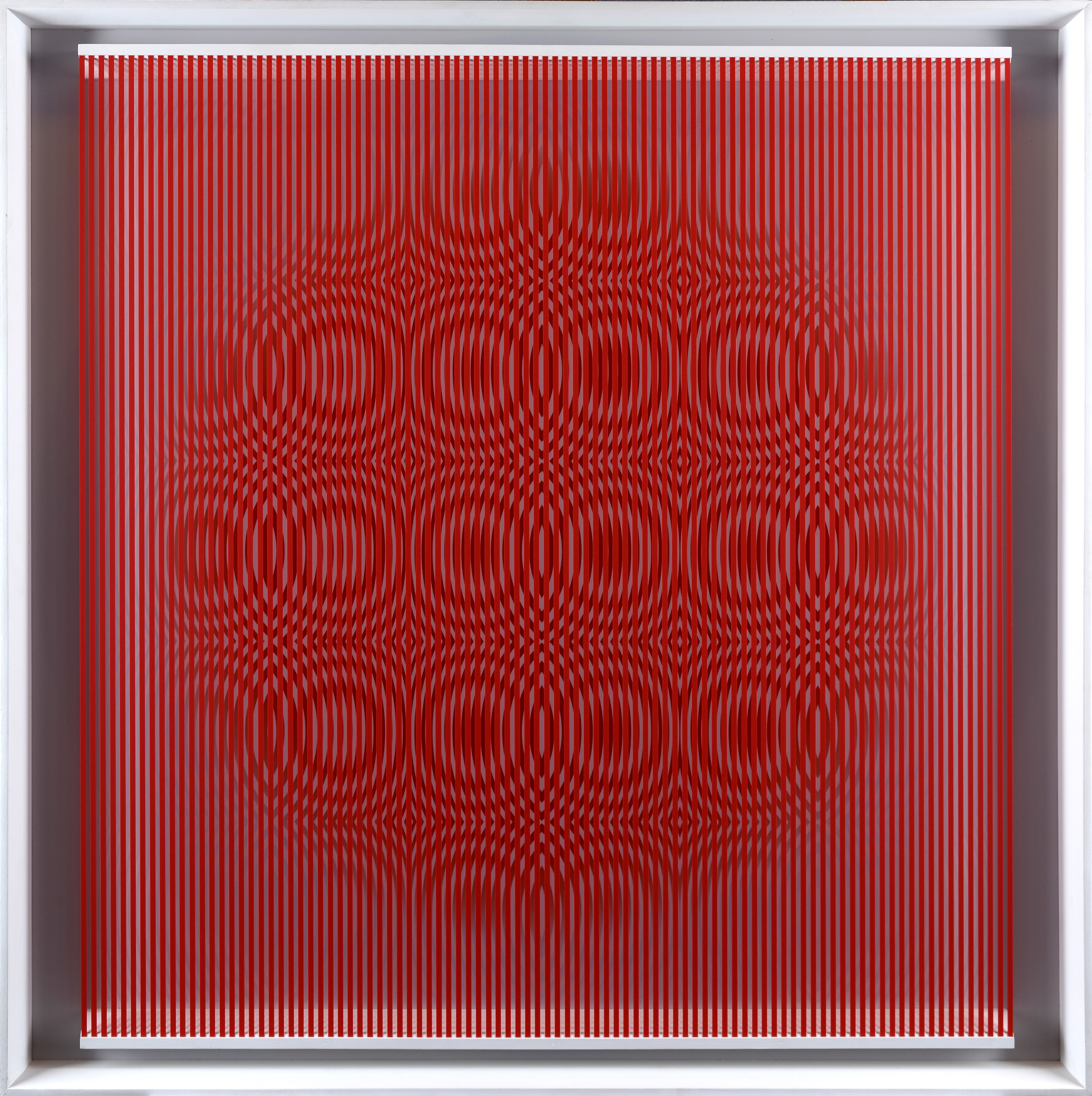 Alberto Biasi - Red Rain coming down, rilievo in pvc su tavola