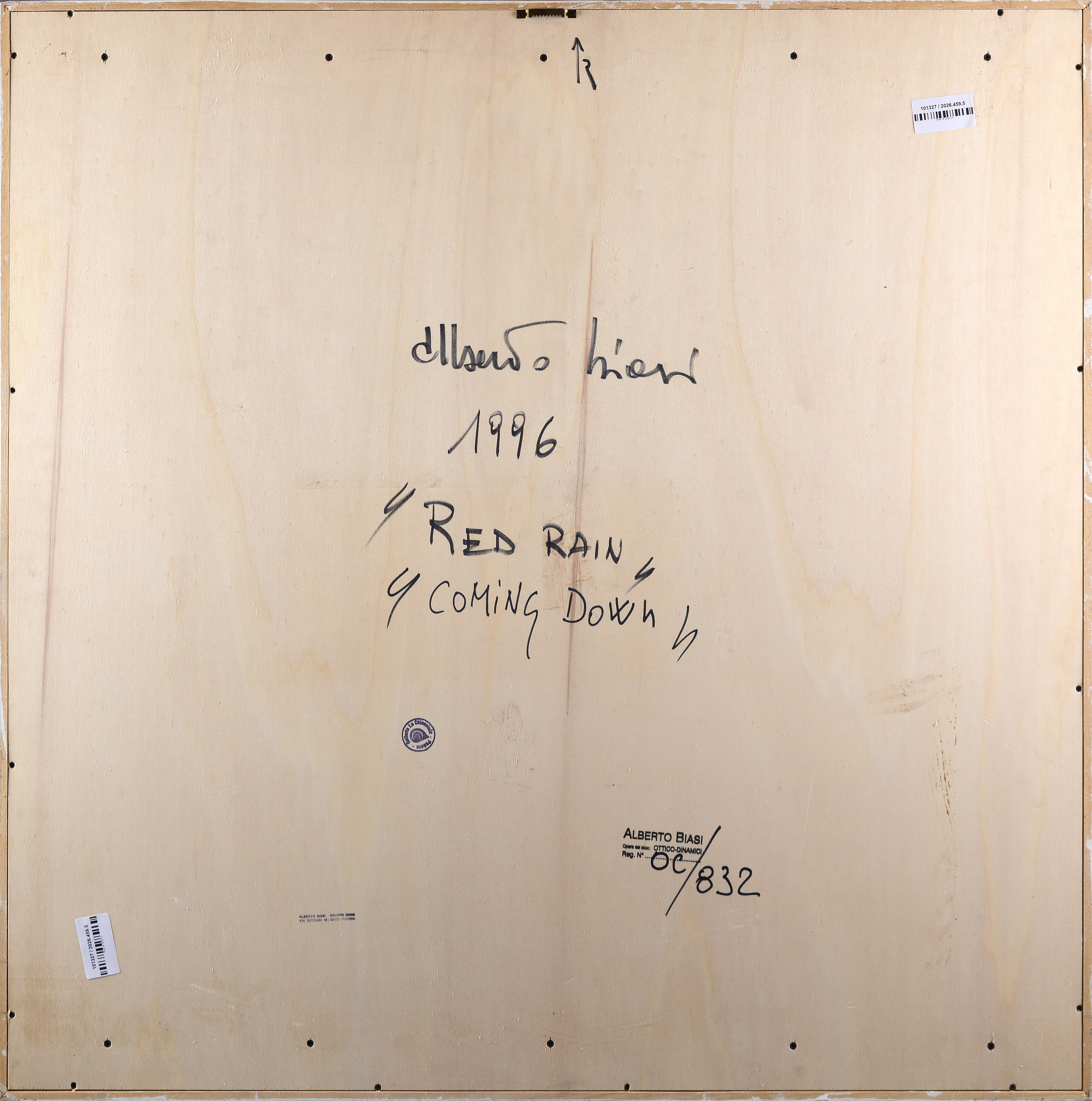Alberto Biasi - Red Rain coming down, rilievo in pvc su tavola