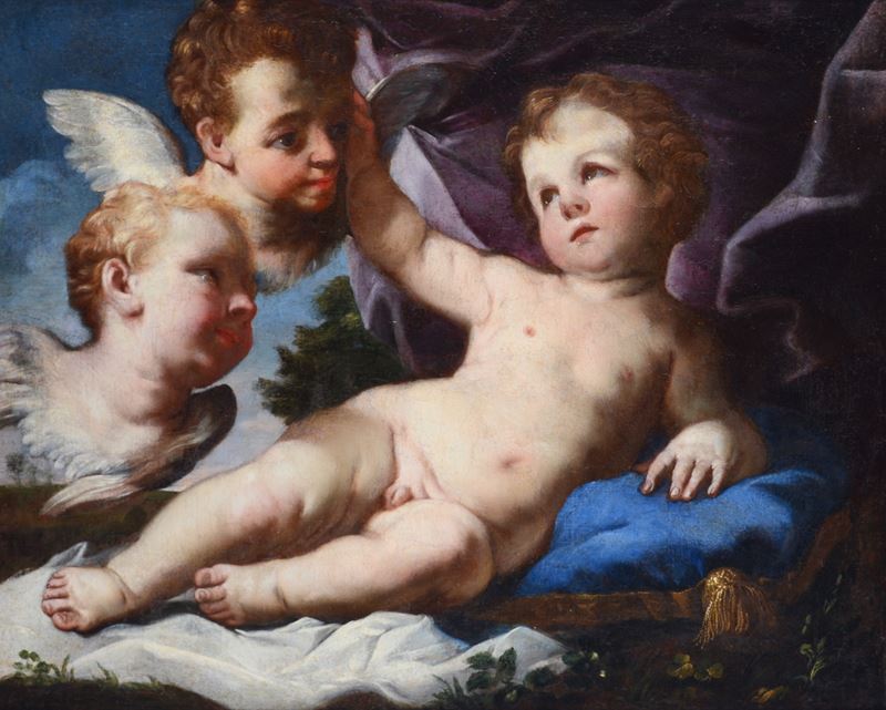 Scuola Romana, XVII Sec. - Scuola Romana, XVII secolo, Cristo fanciullo con serafini