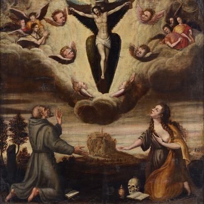 Anonimo, fine XVI secolo, Maddalena e San Francesco in contemplazione della croce
