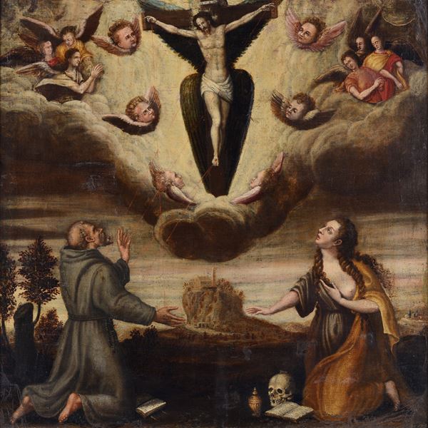 Anonimo, fine XVI sec. - Maddalena e San Francesco in contemplazione della croce