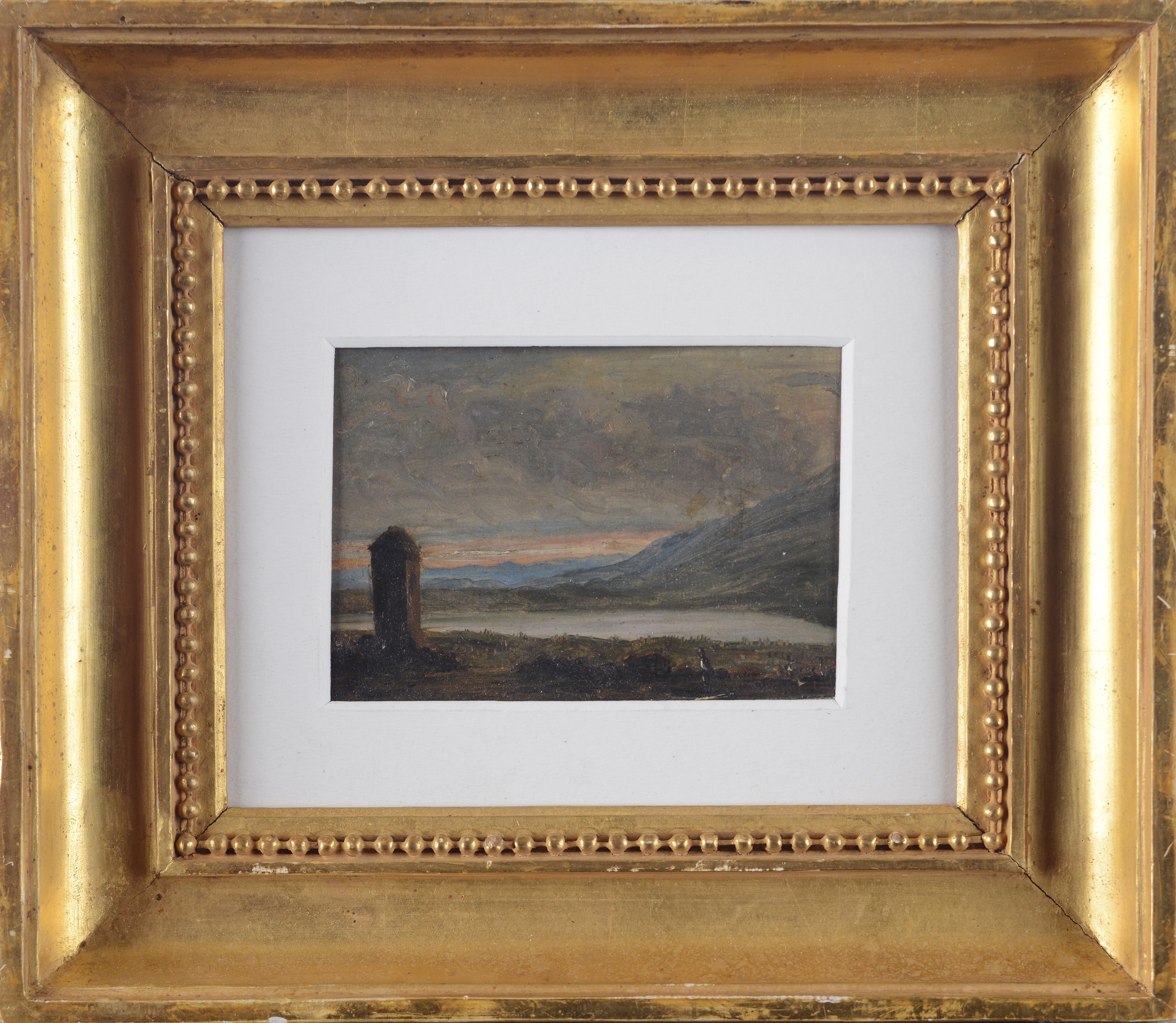 Giuseppe Canella - Paesaggio lacustre, olio su cartone