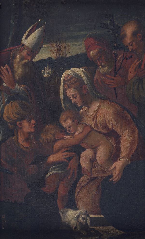 Anonimo, XIX sec. - Sacra famiglia con San Giovannino e Santi