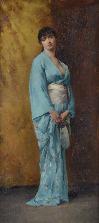 Donna in kimono azzurro