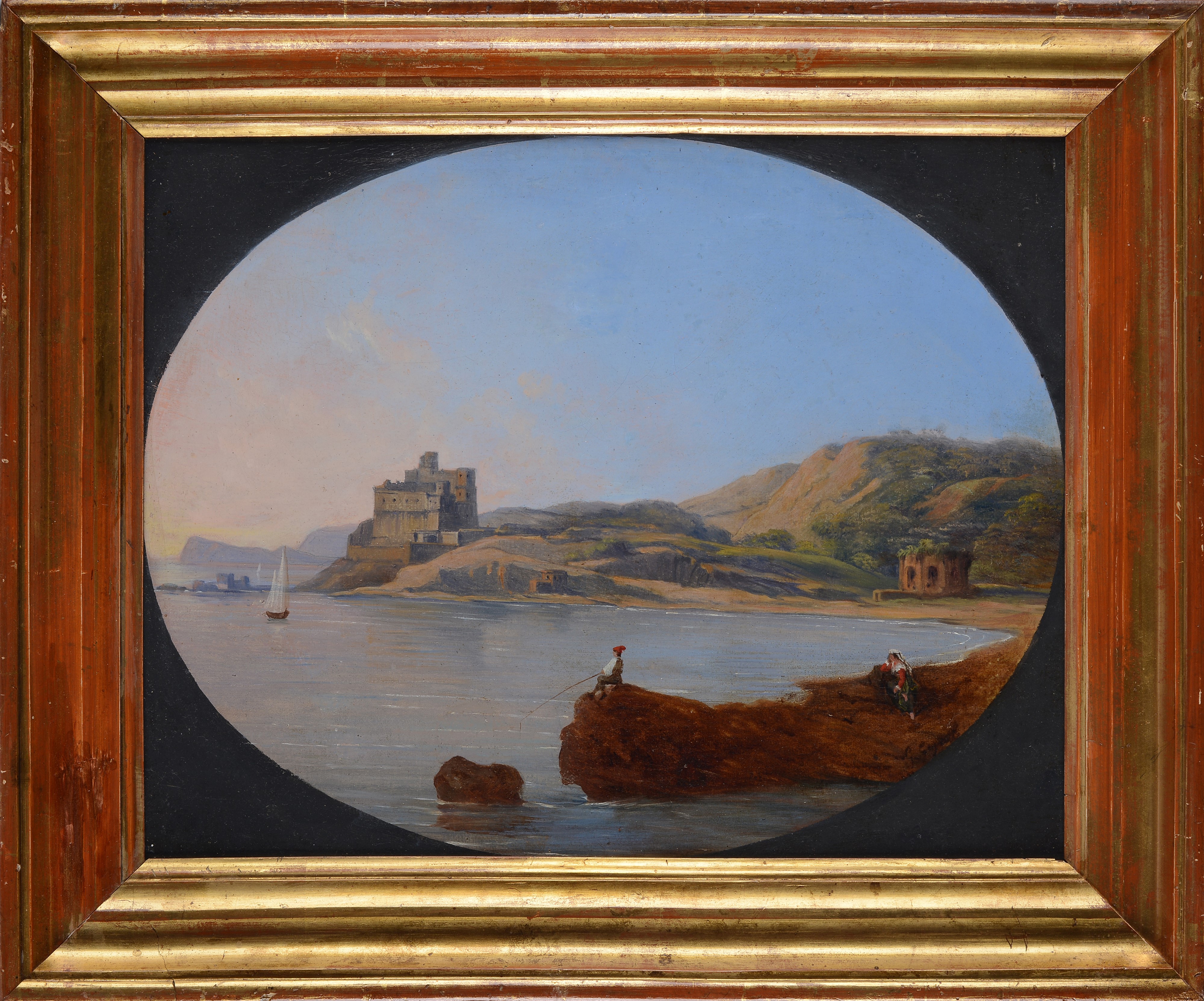 Giacinto Gigante - Marina con Castello di Baia, olio su tela