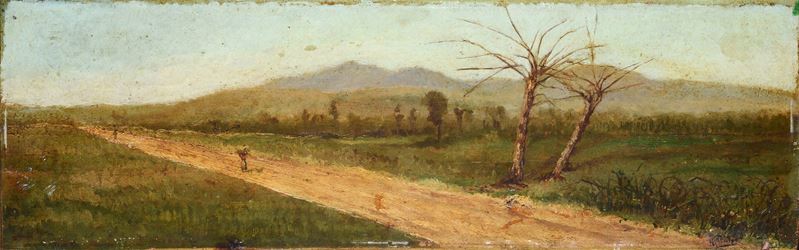 Anonimo, XIX Sec. - Anonimo, XIX secolo, Strada di campagna, olio su tavola