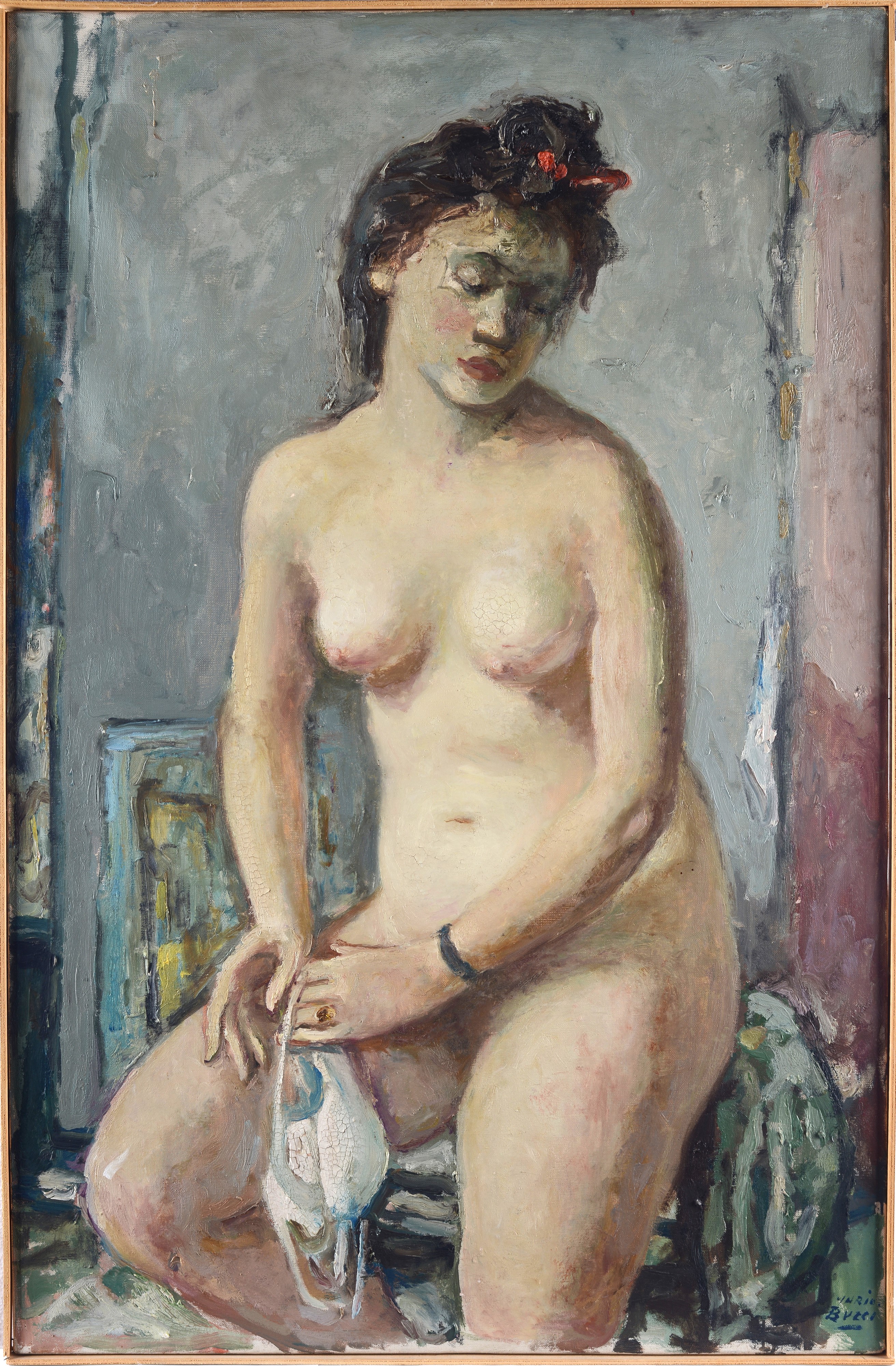 Mario Bucci - Nudo con reggipetto, olio su tela (1938)