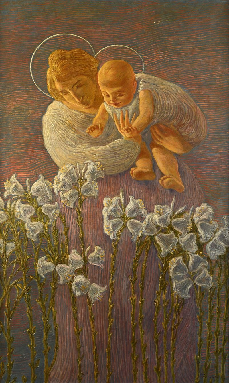 Gaetano Previati - Madonna dei gigli (Il mattino della vita), olio su tela