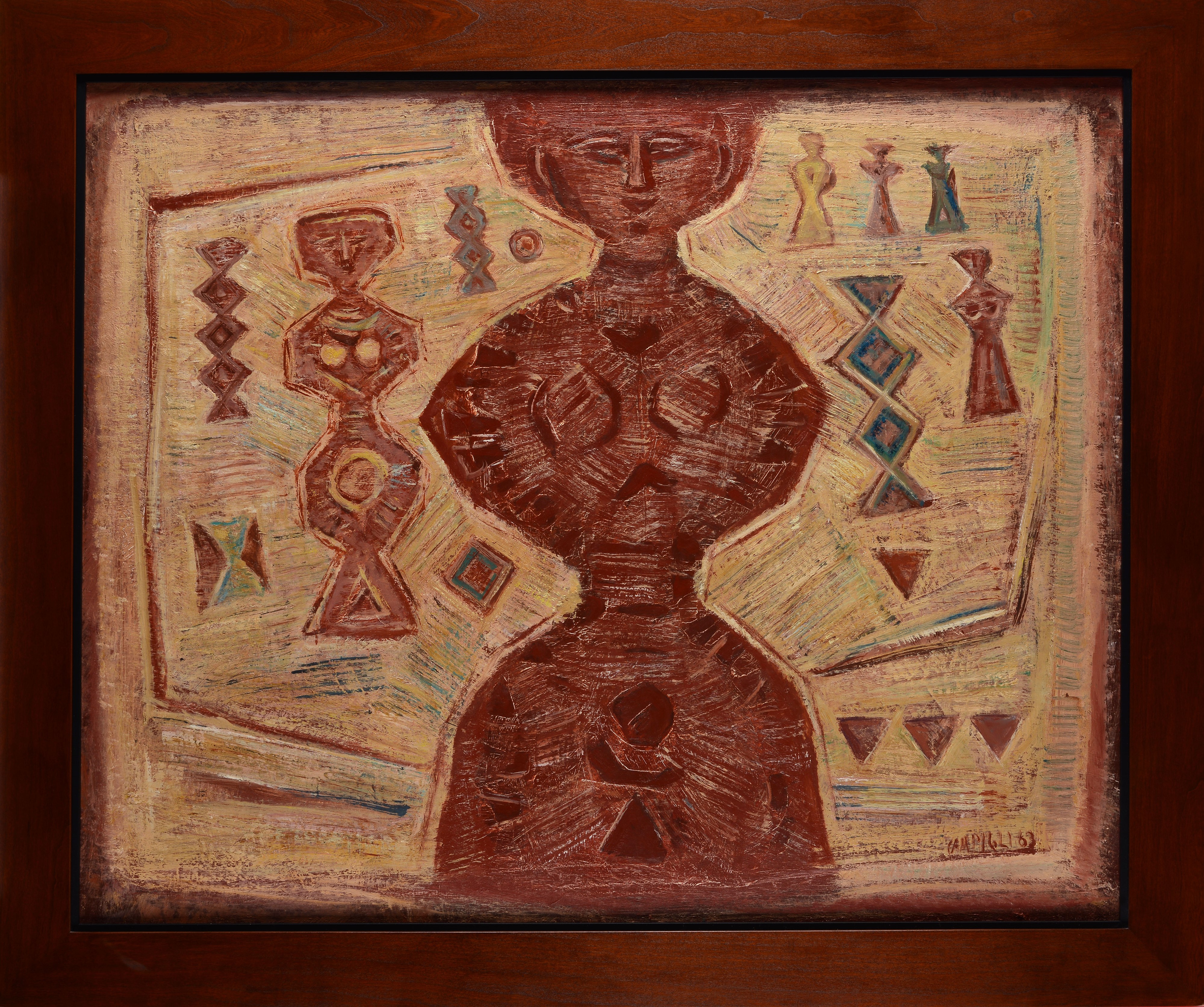 Massimo Campigli - Donne in rosso (Woman in red), composizione con donna rossa, olio su tela