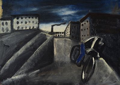 Paesaggio urbano con ciclista