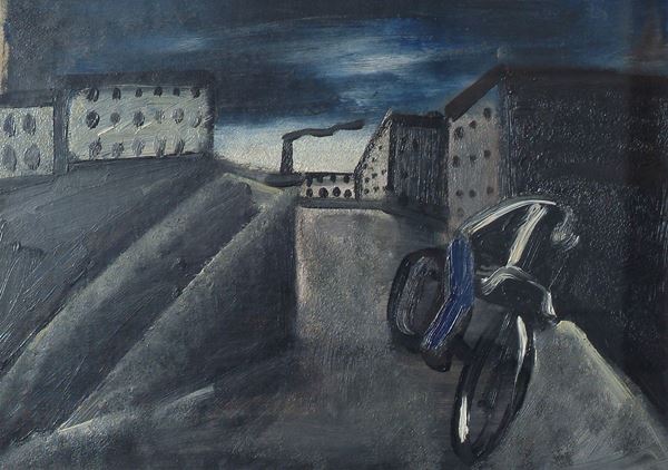 Paesaggio urbano con ciclista
