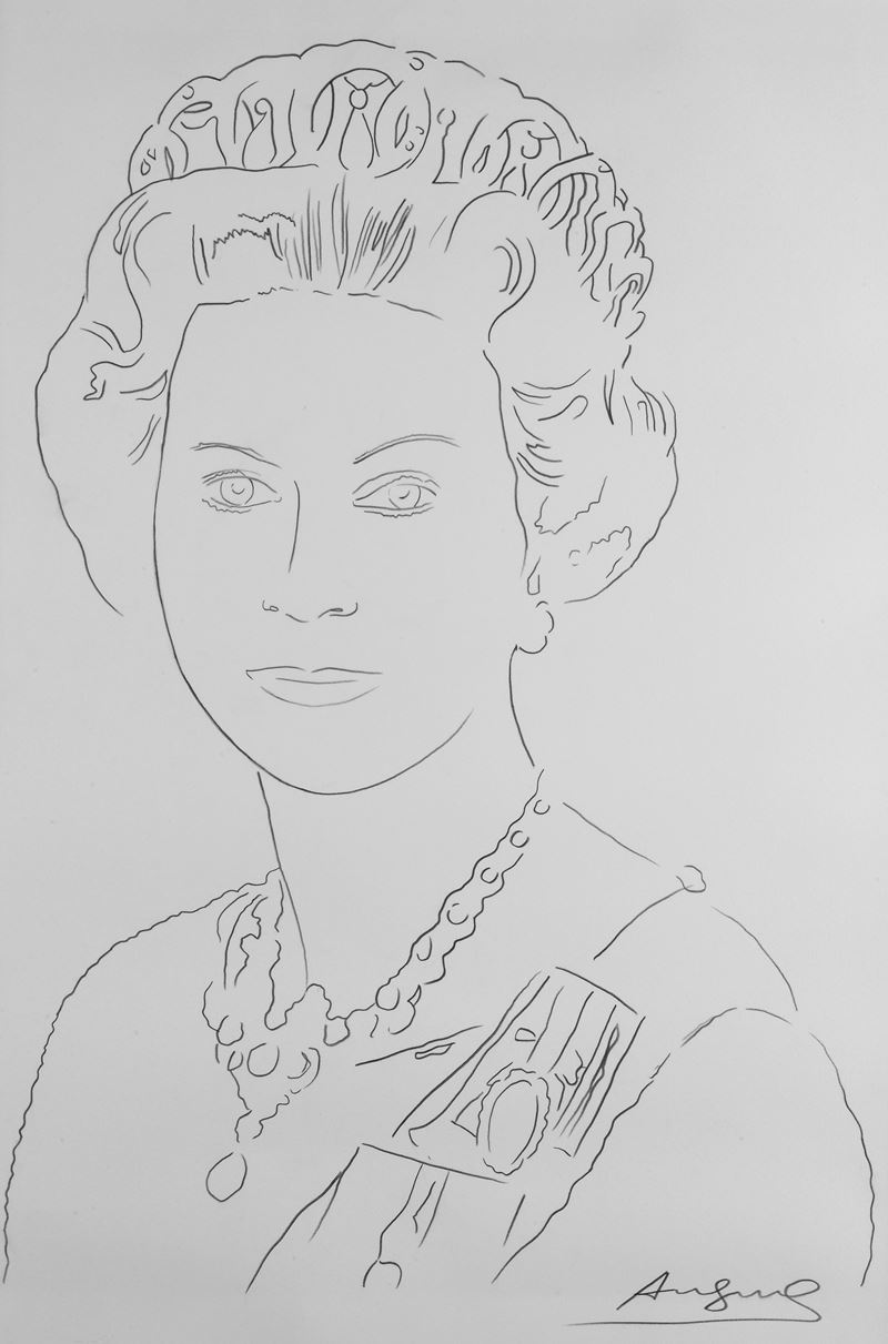 Andy Warhol - Queen Elizabeth II, matita su carta