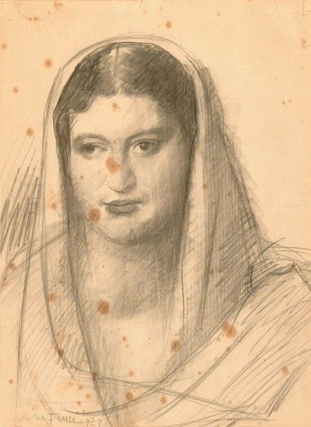 Achille Funi : Ritratto di donna, 1929  - Matita su carta, - Auction Arte Moderna e Contemporanea, Edizioni e Grafica - I - Galleria Pananti Casa d'Aste