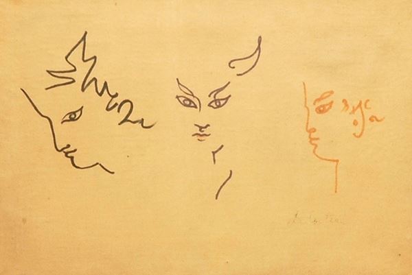 Anonimo, XX sec. : Faces  - Ink on paper - Auction MODERN ART - Galleria Pananti Casa d'Aste