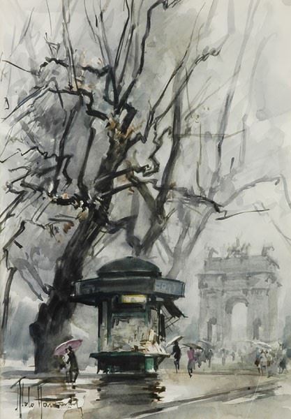 Anonimo, XIX sec. : Piazza San Gallo  - Watercolor on paper - Auction AUTHORS OF  [..]