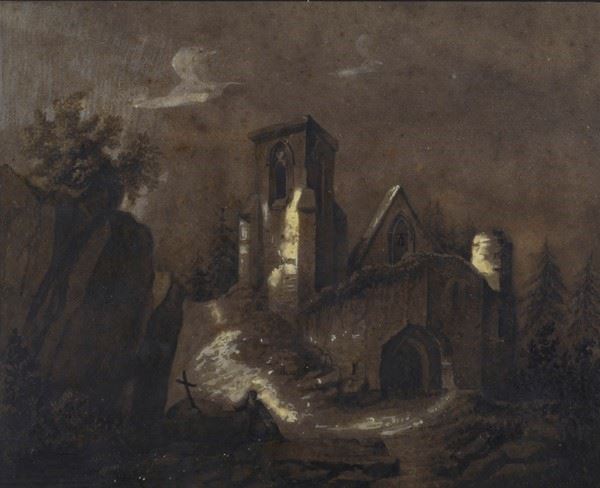 Anonimo, XIX sec. : Nordic landscape  - Charcoal and white lead on paper - Auction AUTHORS OF XIX AND XX CENTURY - Galleria Pananti Casa d'Aste