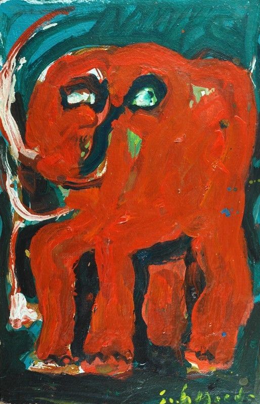 Silvio Loffredo : Elefante rosso  - Tecnica mista su tavola - Asta Arte Moderna e Contemporanea - III - Galleria Pananti Casa d'Aste