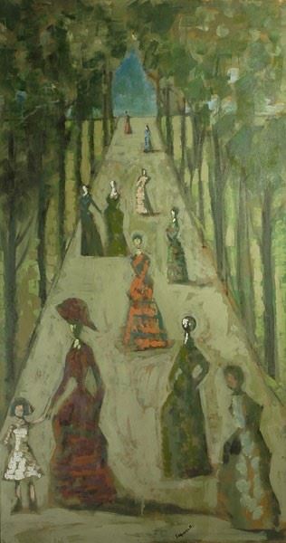 Adolfo Saporetti : Promenade  (1968)  - Oil on the table - Auction MODERN ART - Galleria Pananti Casa d'Aste