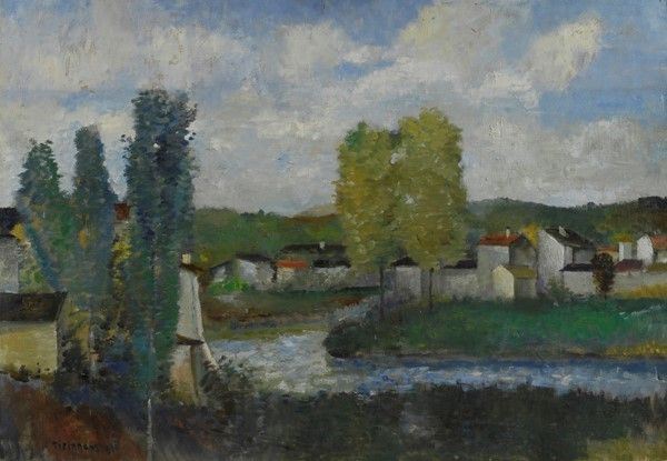 Nino Tirinnanzi : Paesaggio sulla Greve  (1955)  - Olio su cartone - Asta Arte Moderna e Contemporanea - III - Galleria Pananti Casa d'Aste