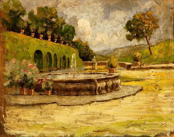 Gino Tommasi : Landscape  - Oil on cardboard - Auction AUTHORS OF XIX AND XX CENTURY  [..]