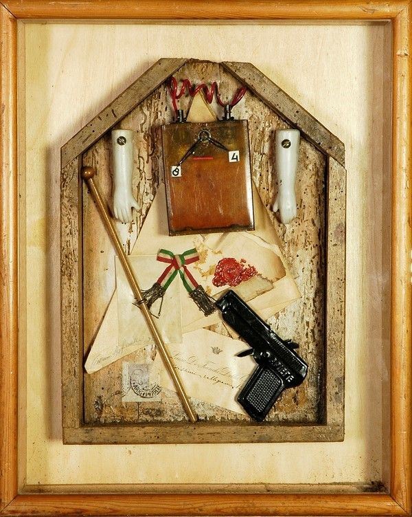Giovanni Raffaelli : Composizione  - Assemblaggio polimaterico su tavola - Asta Edizioni e multipli di arte contemporanea - Galleria Pananti Casa d'Aste