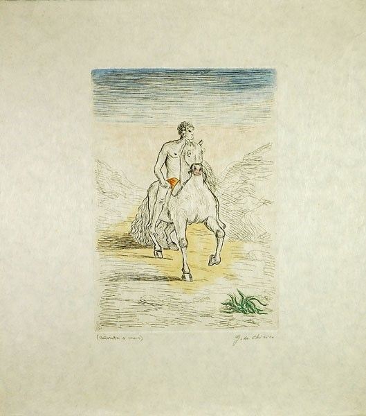 Giorgio de Chirico : Oreste. Il cavaliere solitario  (1969)  - Acquaforte su carta Giappone acquarellata a mano - Asta ASTA A TEMPO - Autori dell'800-900, Moderni e Contemporanei, Grafica ed Edizioni - I - Galleria Pananti Casa d'Aste