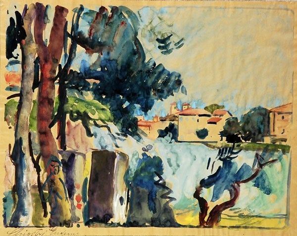 Enrichetta Chiostri : Paesaggio  - Tempera su carta - Auction ASTA A TEMPO - Autori dell'800-900, Moderni e Contemporanei, Grafica ed Edizioni - I - Galleria Pananti Casa d'Aste