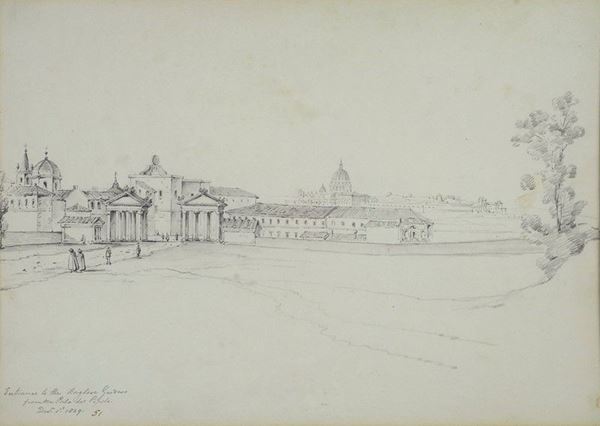 Anonimo, XIX sec. - Entrata del giardino Borghese da Porta del Popolo e Il ponte di Rialto a Venezia