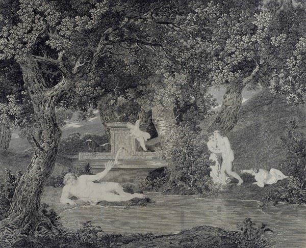 Anonimo, XIX sec. - Giardino con figure, 1801