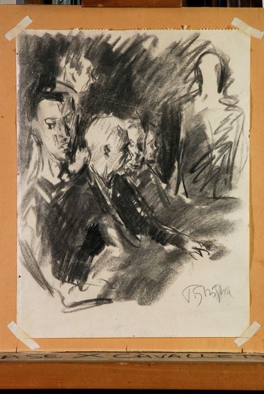 Paulo Ghiglia : Figure  - Carboncino su carta - Auction AUTHORS OF XIX AND XX CENTURY - Galleria Pananti Casa d'Aste