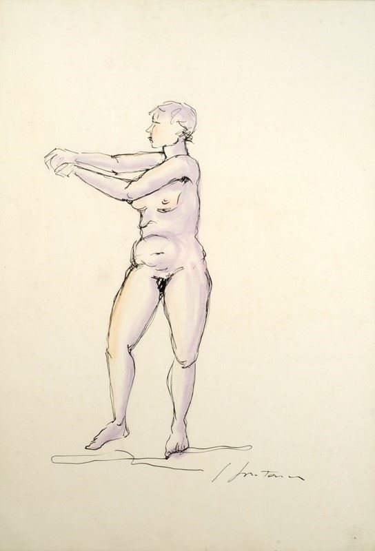 Attr. a Lucio Fontana : Model  - Ink and watercolor on paper transferred to canvas - Auction CONTEMPORARY ART - Galleria Pananti Casa d'Aste