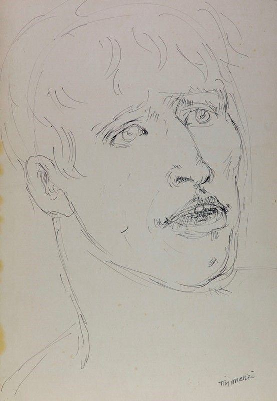 Nino Tirinnanzi : Volto di giovane  - Pennarello su carta - Auction STORART: Dipinti, oggetti, arredi dal XVII al XX sec. - II - Galleria Pananti Casa d'Aste