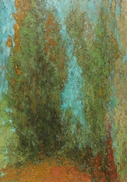 Cuomo : Cipressi  - Olio su tela - Auction ASTA A TEMPO - Autori dell'800-900, Moderni e Contemporanei, Grafica ed Edizioni - I - Galleria Pananti Casa d'Aste
