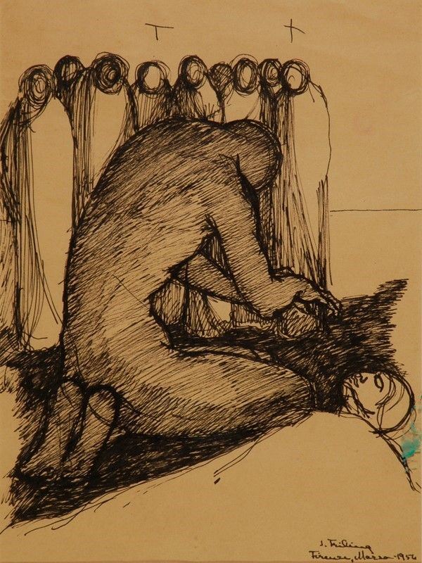 Anonimo, XX sec. : Figure  (1954)  - China su carta - Auction DISEGNI DAL XIX AL XX SEC - Galleria Pananti Casa d'Aste