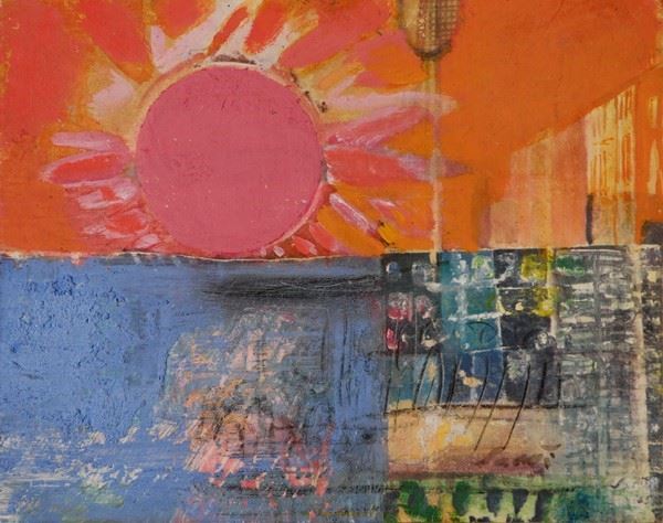 Bruno Saetti : "Sole"  (1965)  - Intervento a tempera su base litografica - Asta AUTORI DEL XIX E XX SEC - Galleria Pananti Casa d'Aste
