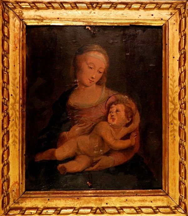 Anonimo, XX sec. : Copia da Raffaello Madonna con bambino  - Olio su tavola - Auction STORART - I - Galleria Pananti Casa d'Aste