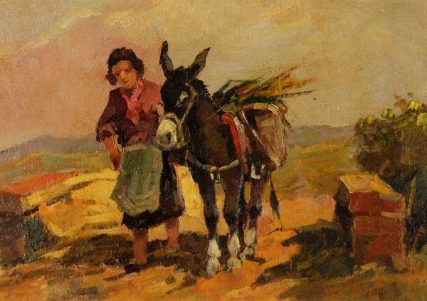 Carlo Domenici - Contadina con asino
