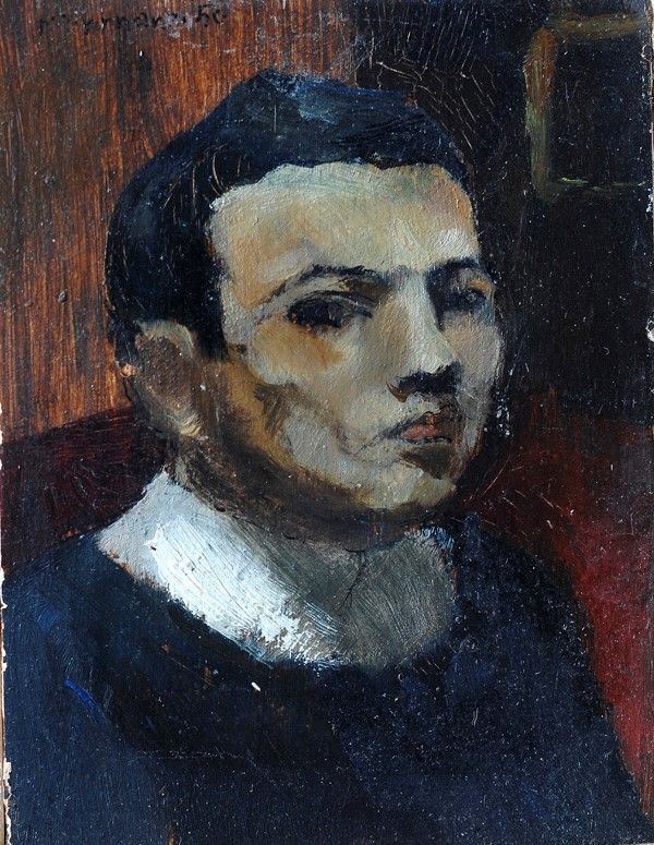 Nino Tirinnanzi : Autoritratto  (1950)  - Olio su cartone - Asta Autori dell'800-900, Arte moderna e contemporanea - I - Galleria Pananti Casa d'Aste